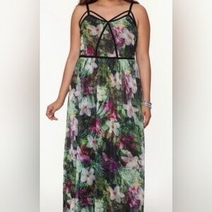 Lane Bryant Black Floral Strappy Maxi Dress